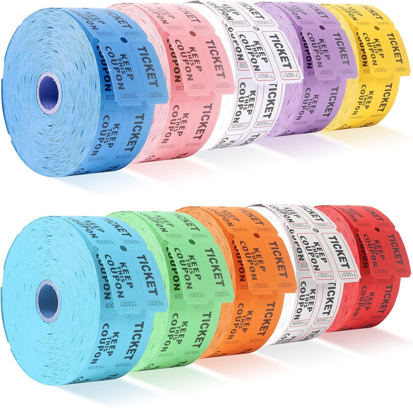 10,000 Raffle Tickets 10 Rolls of 1000 Tickets Each Raffle Tickets Double Roll 50/50 Raffle Tickets for Events Party Entry Carnivals Classroom Rewards (10 Color 10,000)