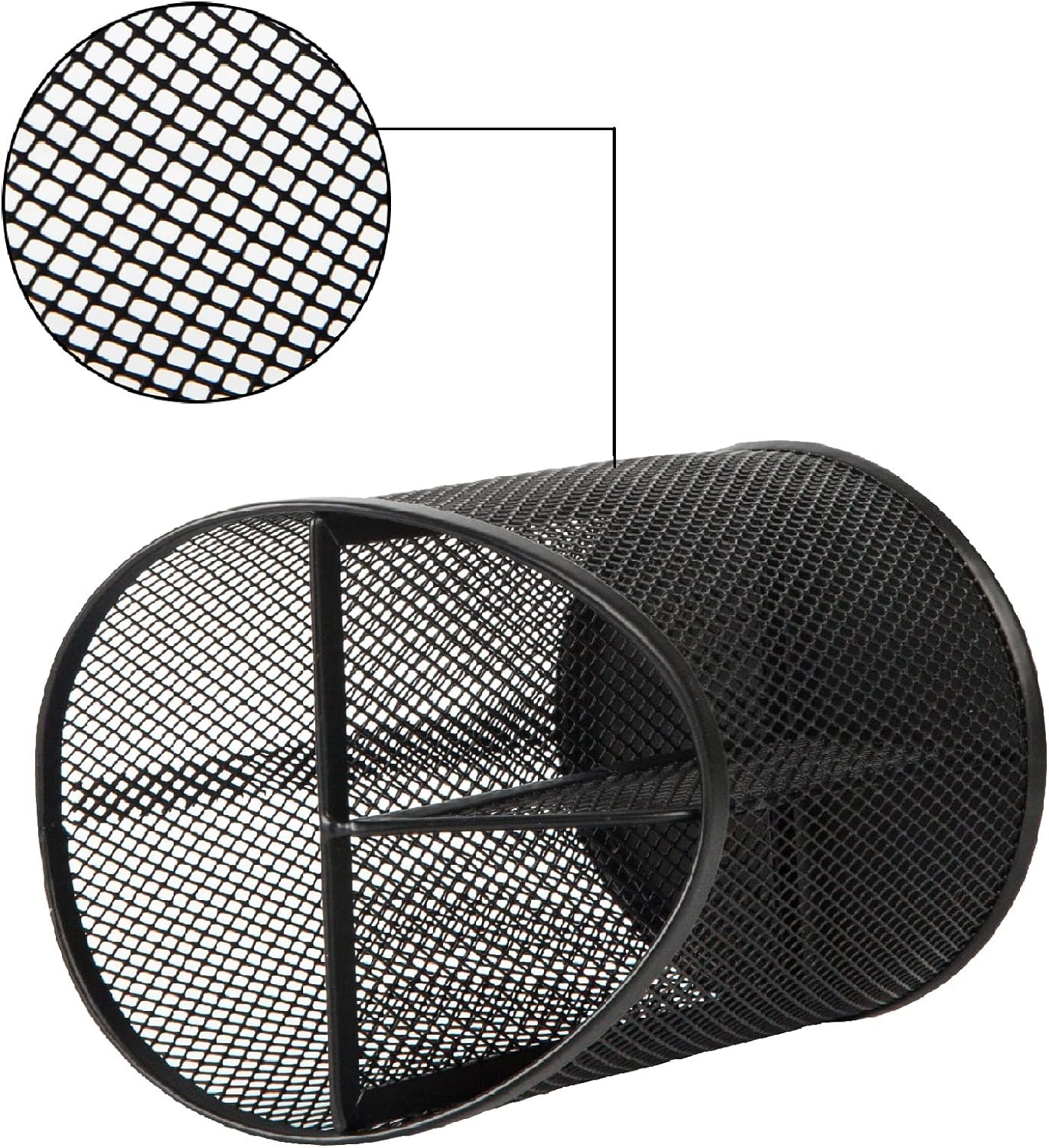 2 Pack Pen Holder Mesh Round Pencil Holder Desktop Organizer 3 Compartments, Black