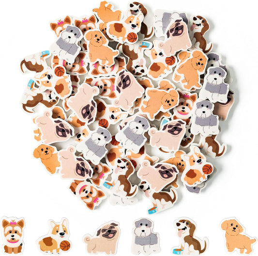 ANGOLIO 60PCS Animal Erasers for Kids - Cute Dog Pencil Toppers Classroom Rewards, 3D Mini Desk Pets for School Party Favors Birthday Gifts & Game Prizes