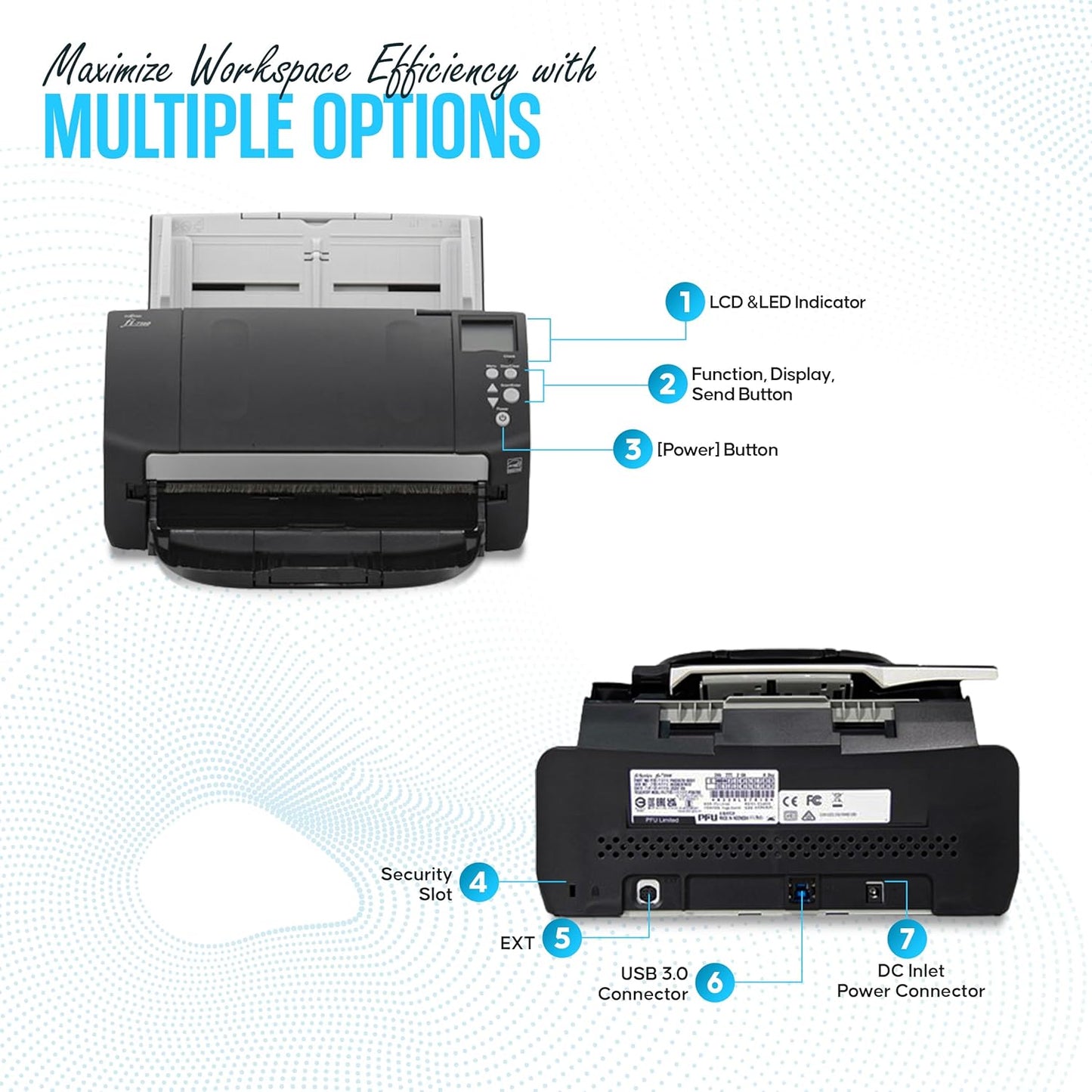 FI-7160 Fujitsu Document Scanner - Duplex - Scanners for Computers with 24V & USB 3.0 Cable, 8.5 X 14 in, 600 DPI, 60 PPM (Mono/Color), ADF, 4000 Scans Per Day (Renewed)