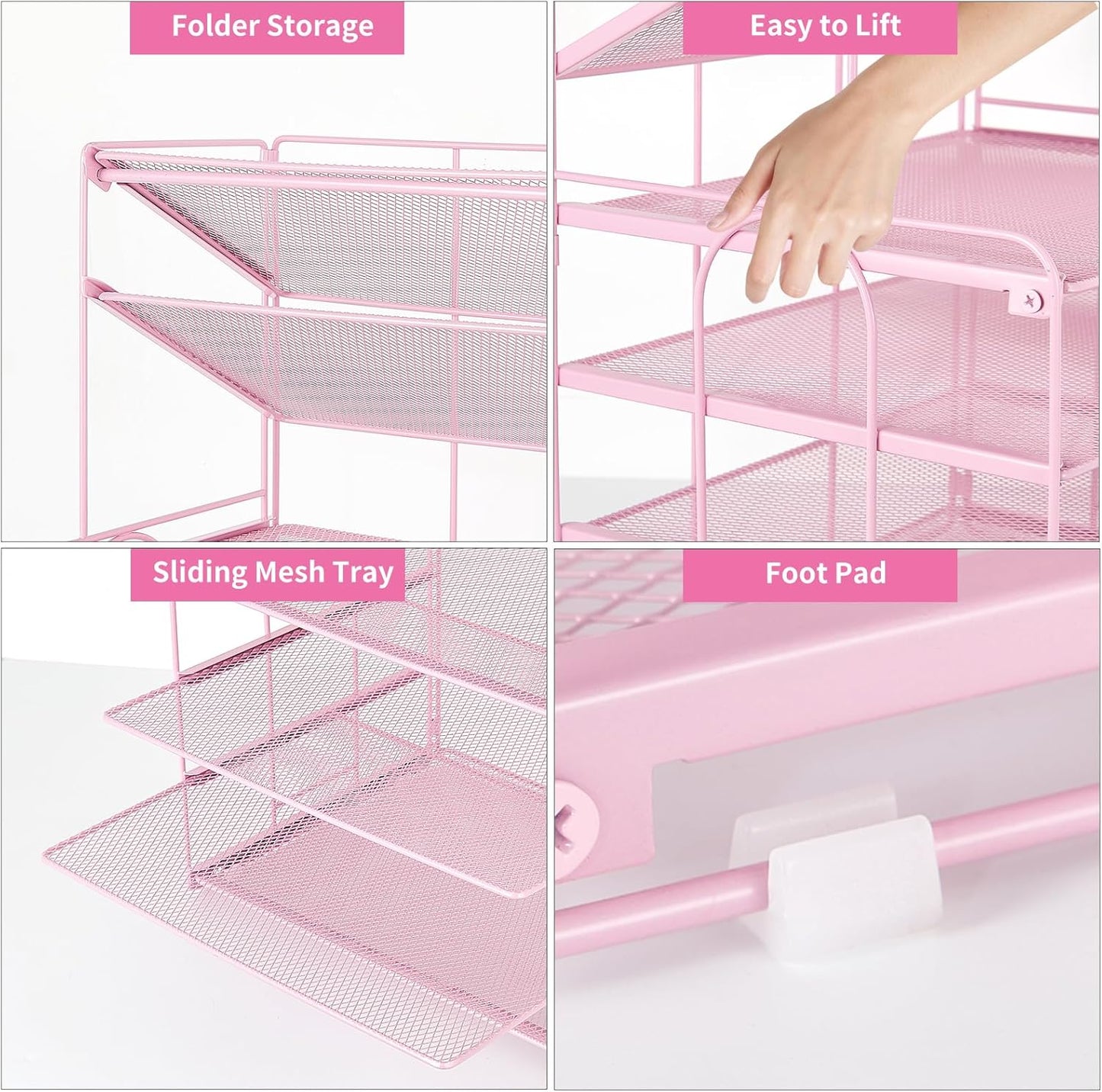 6-Tier Letter Tray Paper Organizer, Desk Organizers and Accessories, Desktop File Organizer, Office Desk Accessories for Office Supplies(Pink)