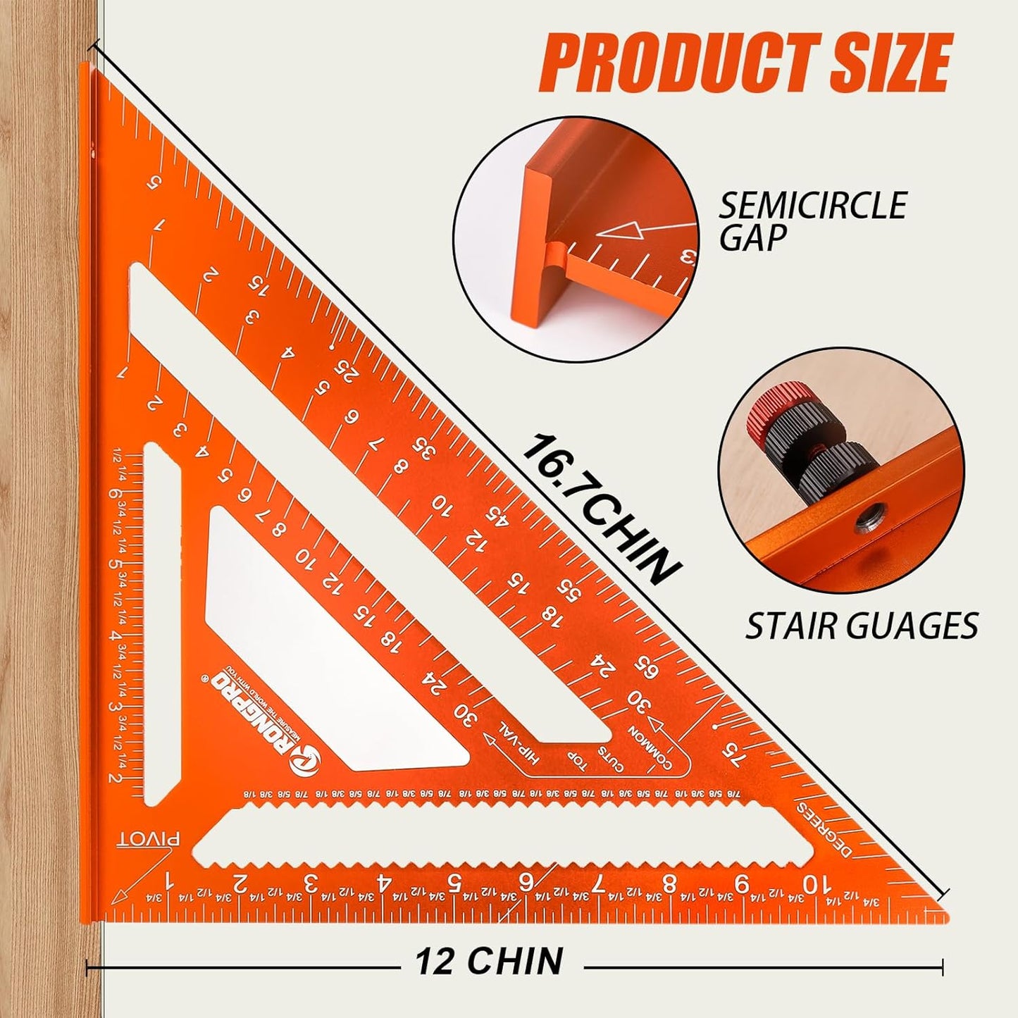 2pcs Rafter Square, 12-inch & 7-inch Carpenter Sqaure Set with Woodworking Pencil, Carpenter Measuring Layout Tool, Aluminum Alloy Triangle Ruler for Woodworking- Imperial