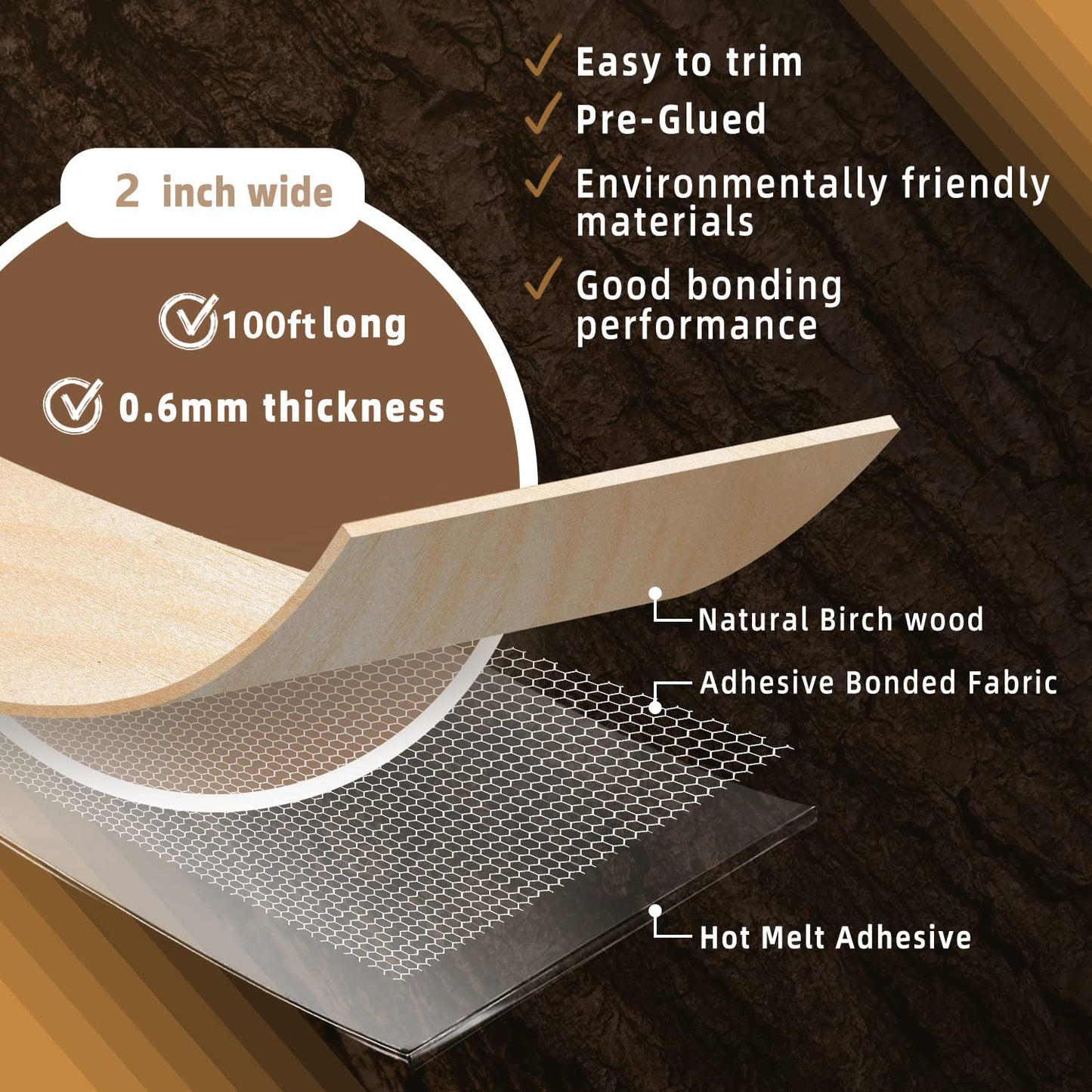 GSCIT Club Birch Edge Banding, 2 inch x 100ft roll of Veneer Edge Banding Preglued Flexible, Real Wood Tape Banding