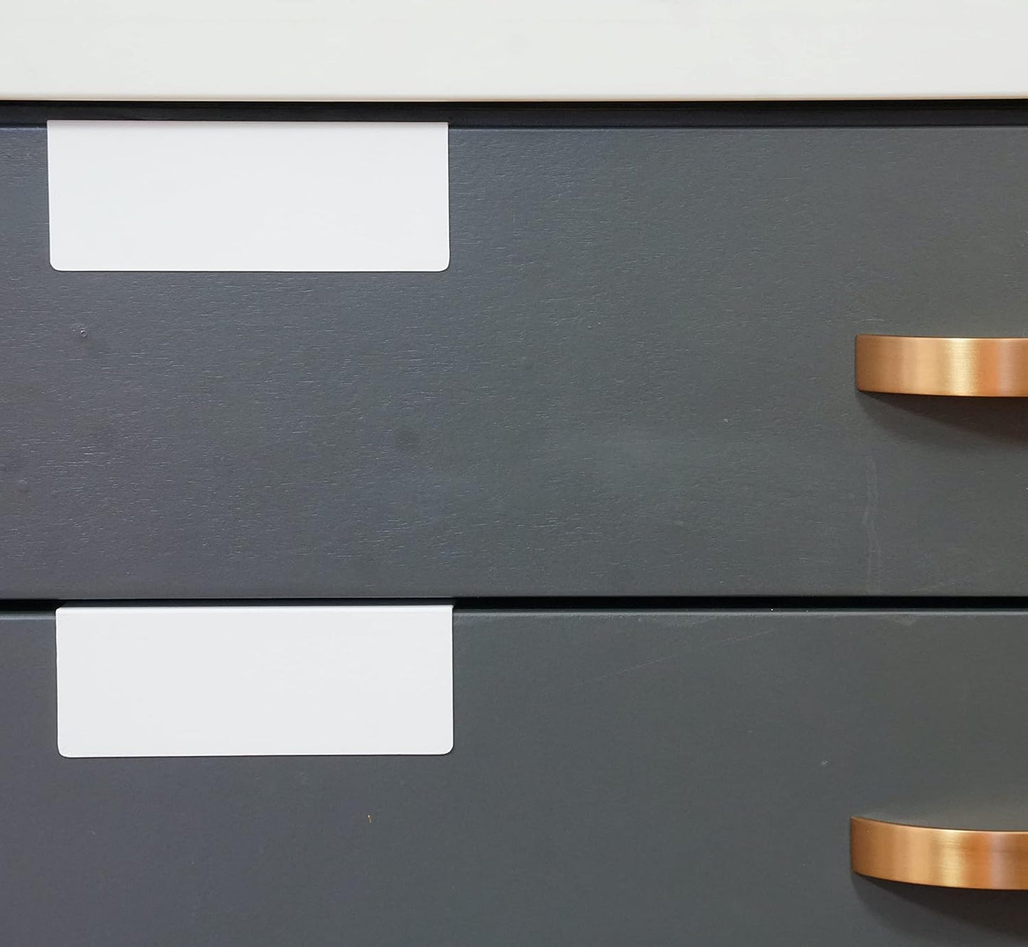Clip-On Metal Cabinet and Drawer Labels – Reusable Chalkboard Labels for Kitchen, Bathroom, Dresser Drawers. Durable. Polished Edge. No Residue.