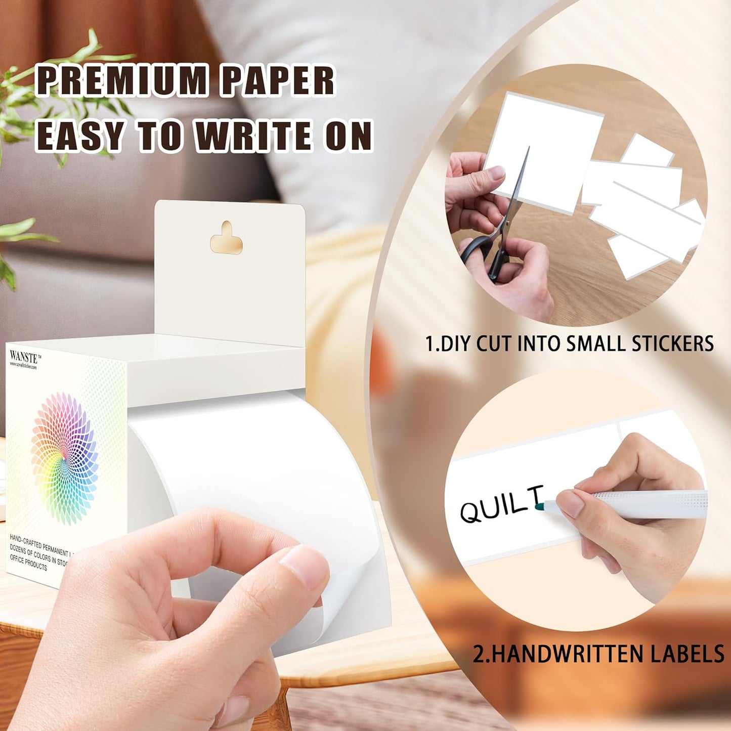 3 x 5 Inch 250Pcs Rectangle Color Coding Stickers,Strong Adhesion Easy to Write Label for Moving,Box Organization,Inventory,Business,White