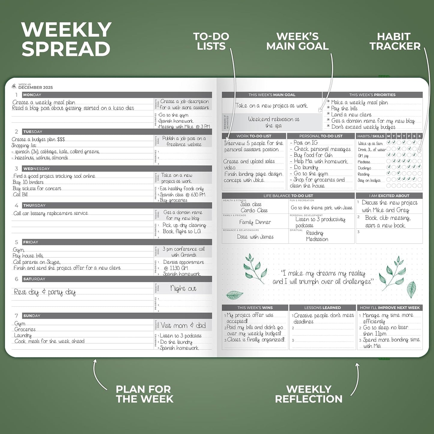 Clever Fox Planner PRO Dated (Jan 2025–Jan 2026) Weekly & Monthly Life Planner to Increase Productivity, Time Management and Hit Your Goals – Organizer, Gratitude Journal – A4 Size (Forest Green)