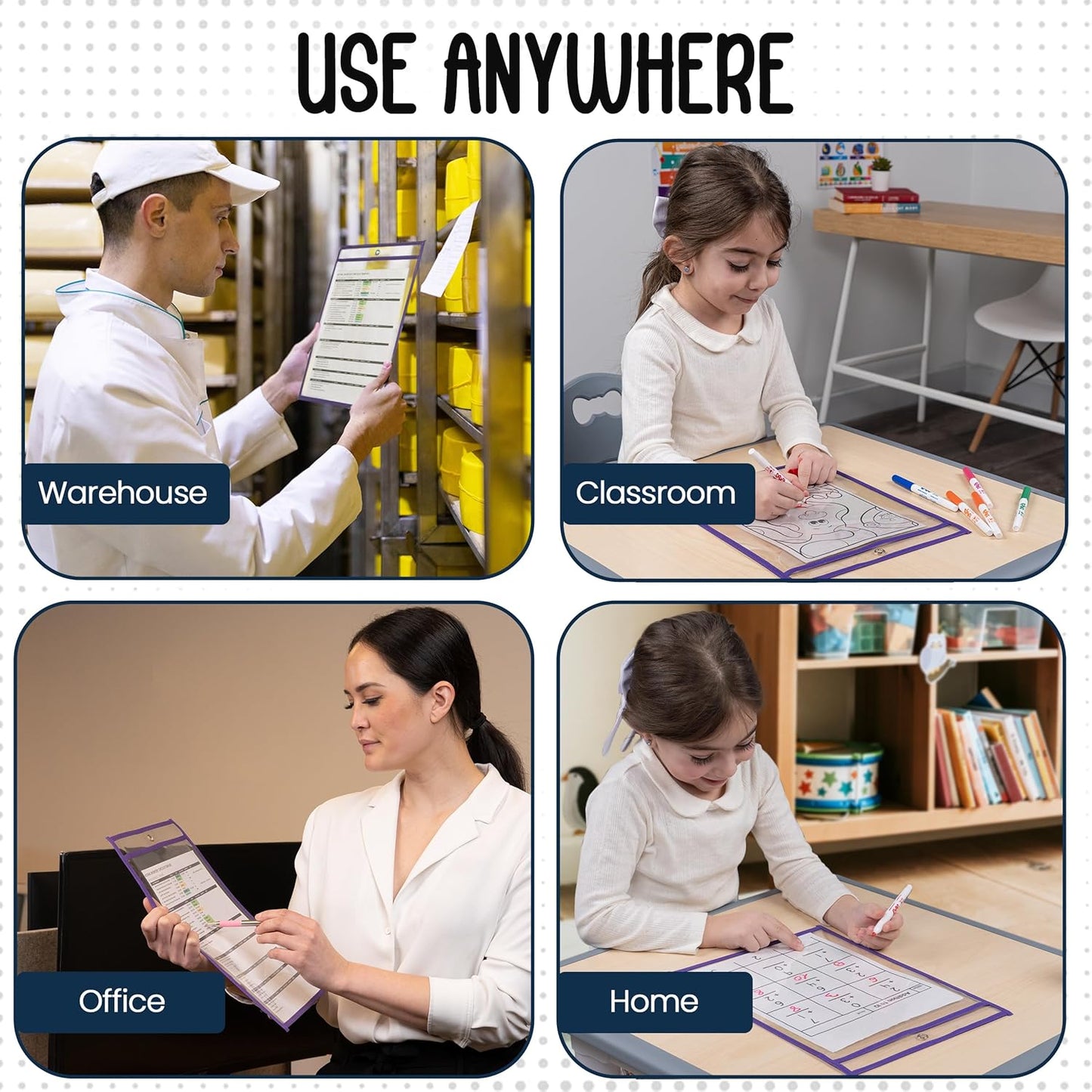 Essex Wares - 5 Pack, Purple, Job Ticket Holders, 10" Wide x 13.5" Tall - Clear Plastic Shop Ticket Holders - Easy to Use, Reusable & Easy Erase Plastic Invoice Holders, Water-Resistant & Durable