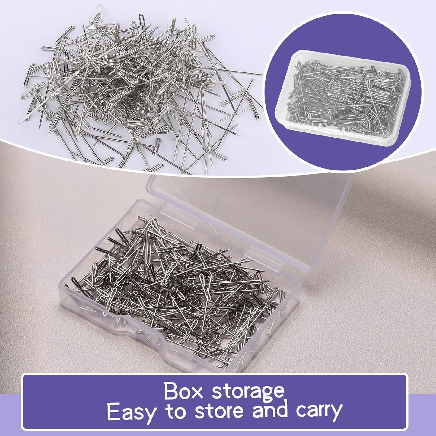 120 Pcs 1.5Inch T Shape Sewing Pins for Wigs, Wig Pins with Clear Box, Wig Pins for Foam Head, Long Straight Pins for Sewing, Blocking Knitting, Office, Craft, and Crocheting（38mm