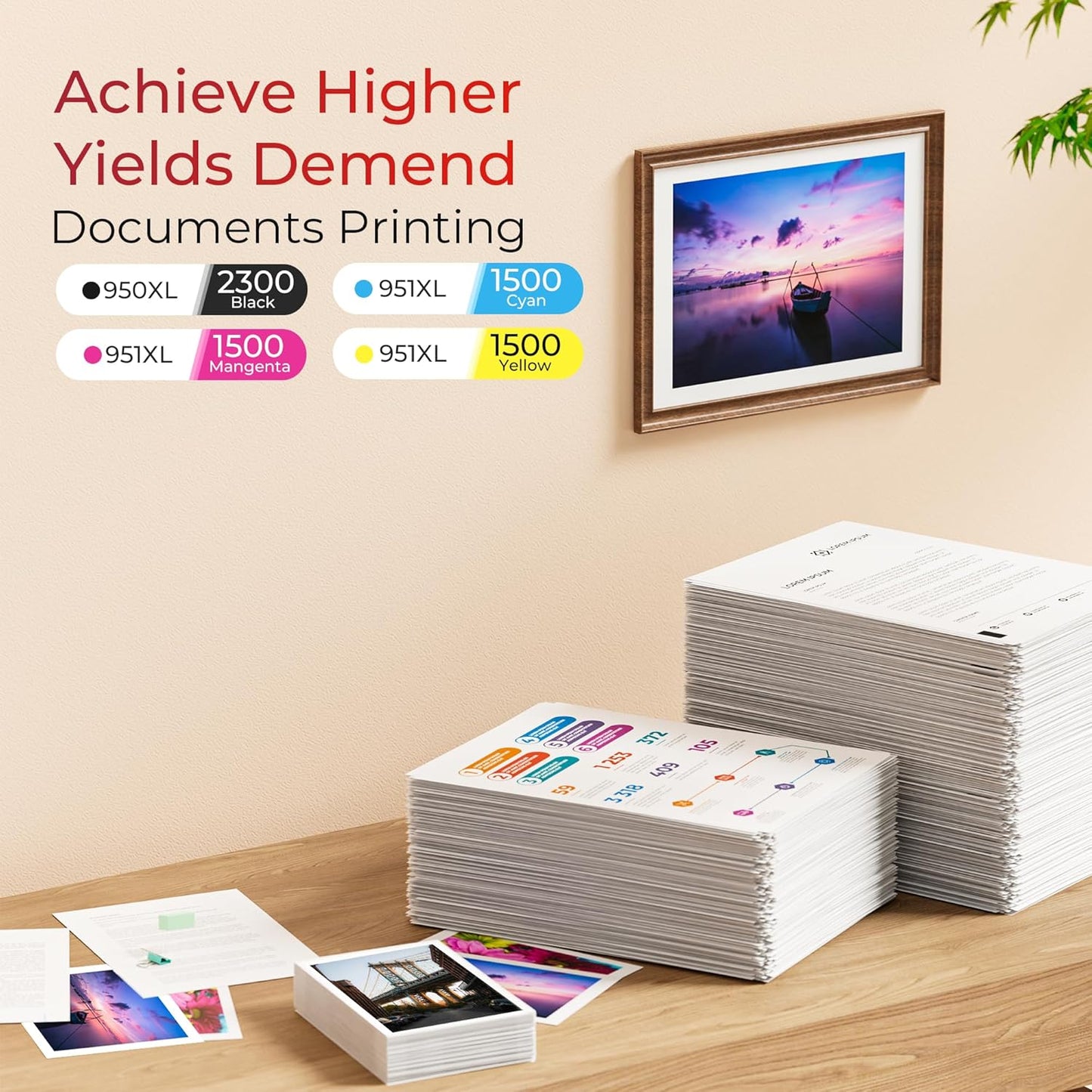 ejet 950XL and 951XL Ink Cartridges Combo Pack Compatible for HP 950 951 Ink Cartridges Combo Pack Use for OfficeJet Pro 8600 8610 8615 8620 8625 8100 8630 8660 276DW 251DW, Black Cyan Magenta Yellow