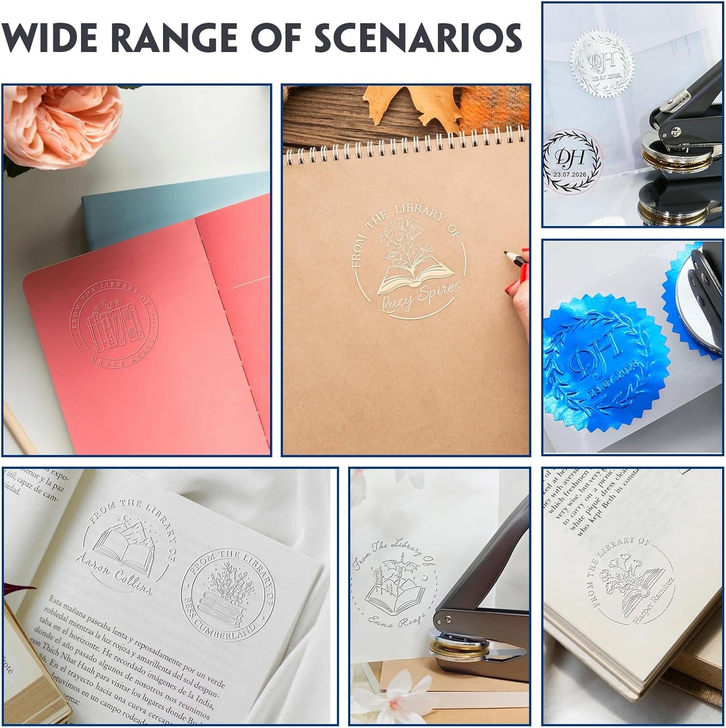 HDSD Custom Book Embosser,Personalized Your Name & Design,for Envelopes,Wedding Invitation,Christmas Book Embosser and More,Craft Your Own Elegant Book Stamps for Bibliophiles & Gift Giving