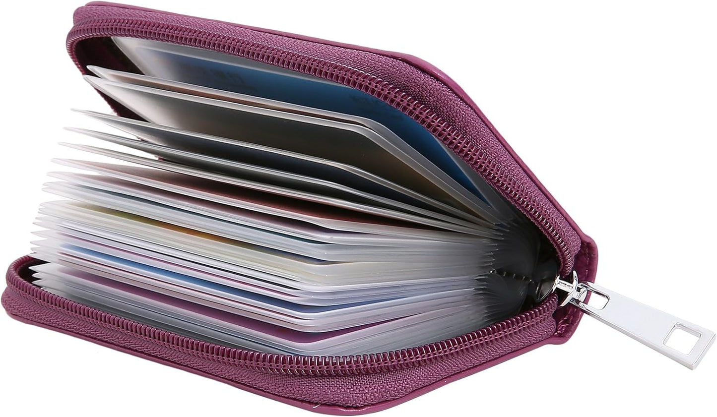 Easyoulife Genuine Leather Credit Card Holder Zipper Wallet With 26 Card Slots