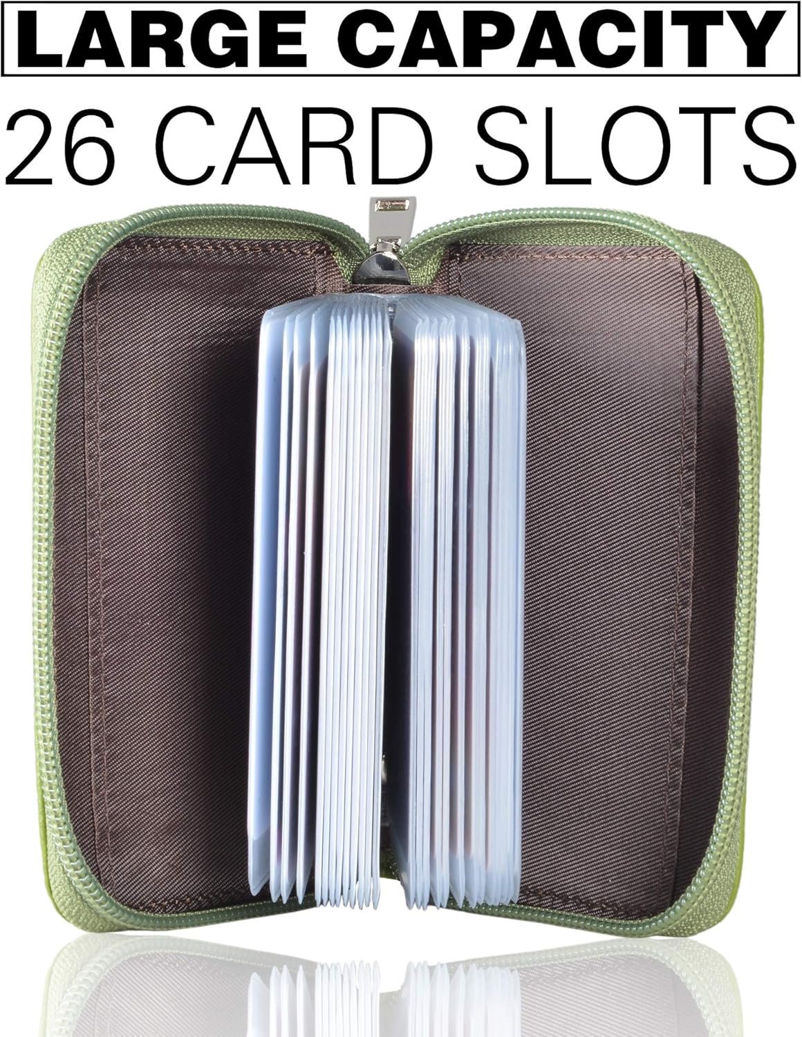 Easyoulife Genuine Leather Credit Card Holder Zipper Wallet With 26 Card Slots