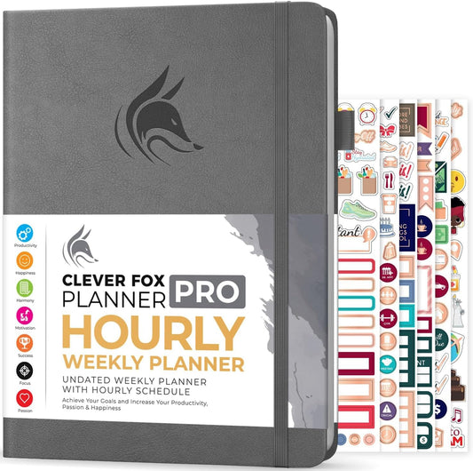 Clever Fox Planner PRO Schedule – Undated Weekly & Monthly Life Planner with Time Slots, Appointment Book & Daily Organizer, A4 (Gray)