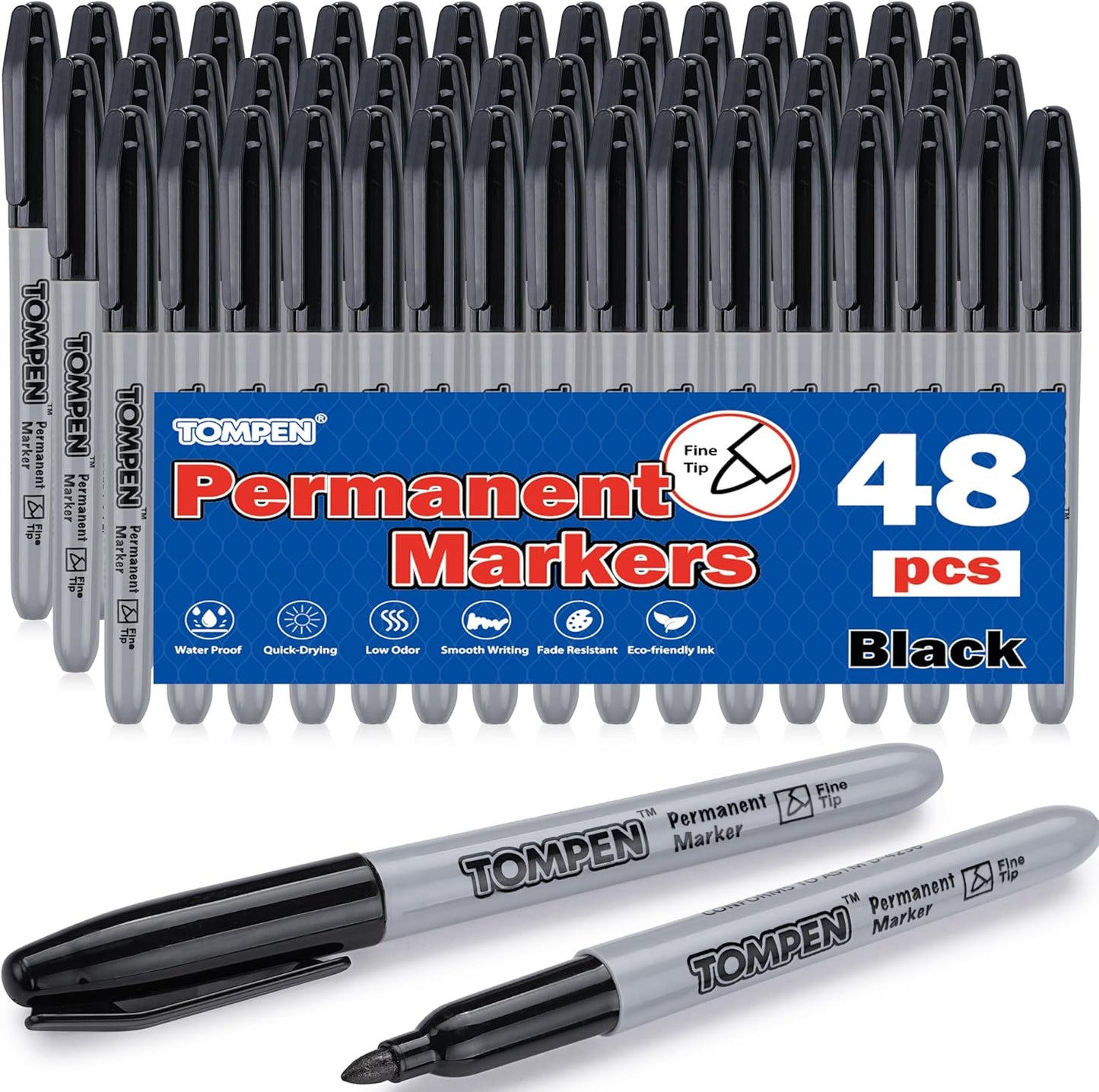 Black Permanent Markers,Fine Tip,48 Count Bulk,Waterproof Permanent Marker Pens with Quick Drying on Wood,Plastic,Paper,Metal,Mirror for Office School Classroom Home