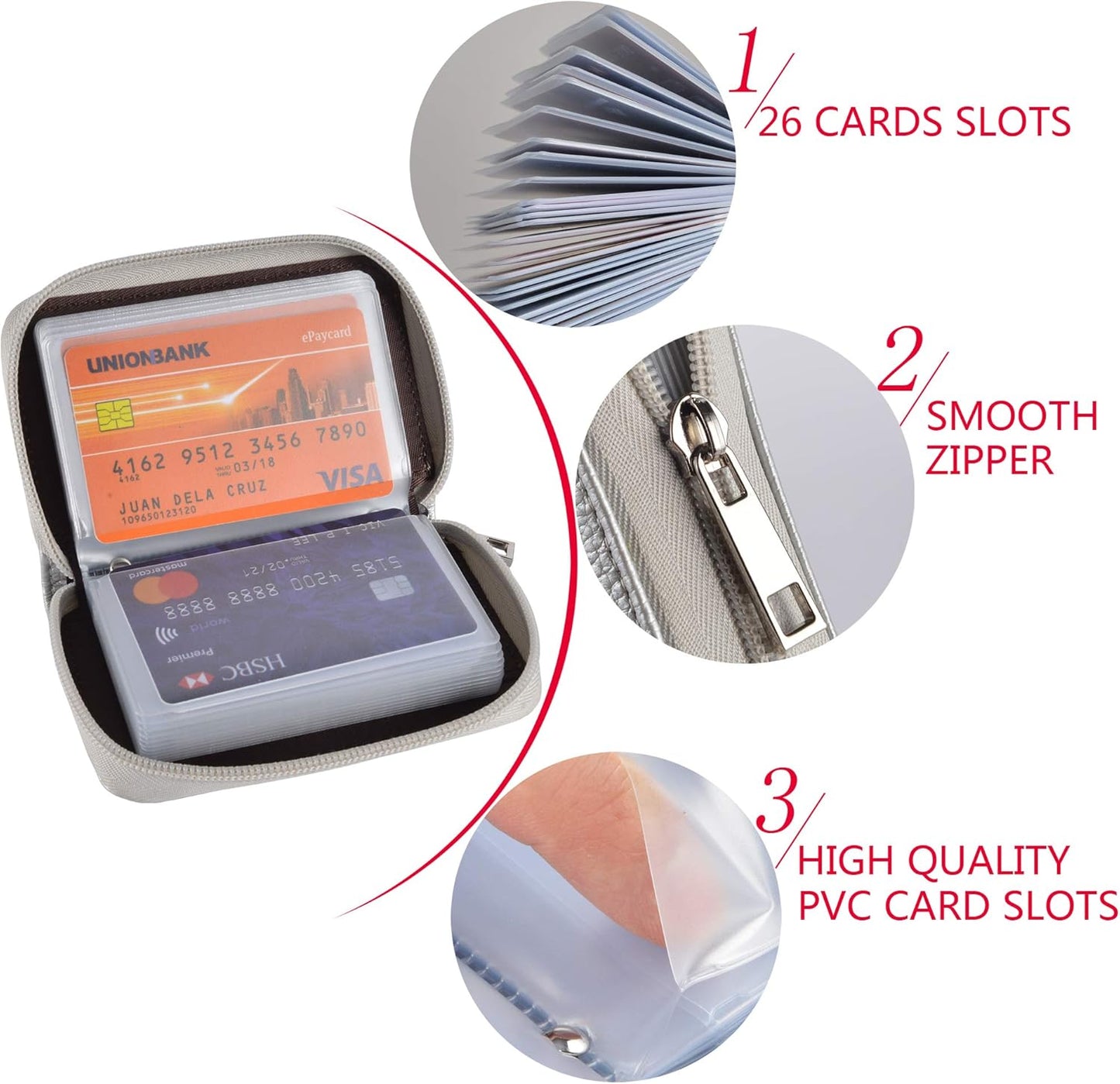 Easyoulife Genuine Leather Credit Card Holder Zipper Wallet With 26 Card Slots