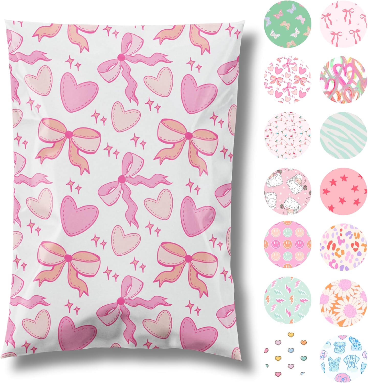 6x9 Designer Poly Mailer 100 Pack Heavy Duty Waterproof Self Seal Shipping Bags for Small Business Large Mailing Envelopes Bulk Tear Resistant Packaging Coquette Bows Hearts