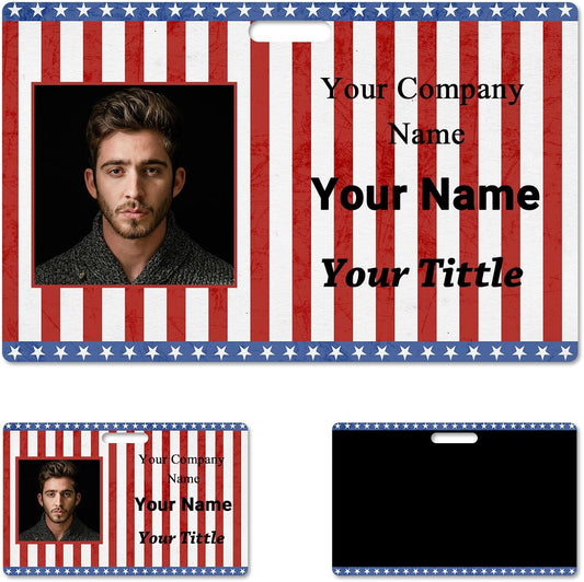 Custom Id Badge Custom Id Card Identification Badges Customizable Personalized Name Badge Customize Name Tag Photo Logo Employee Work Office Volunteer Customized Personal (Horizontal-5)