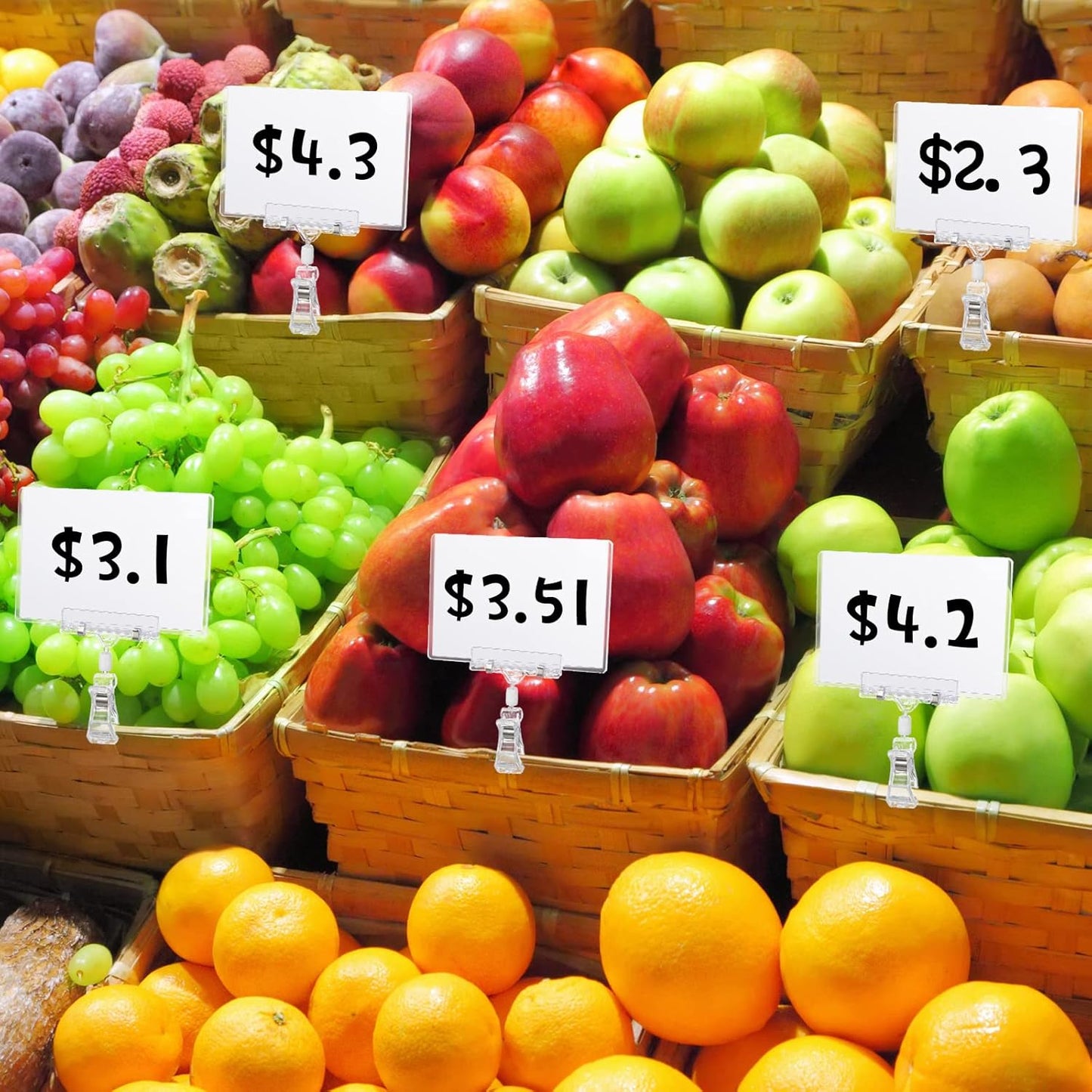 Epakh 20 Pieces Sign Clips Rotating Price Tag Clip Swivel Sign Holder for Handrails or Tubes with 20 Pieces Hard Card Sleeves PVC Card Protector for Shelves Store Supermarket(Thumb Clip Style)