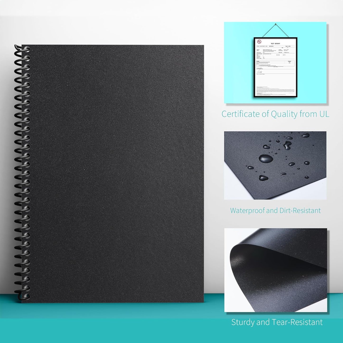 Binditek 500 Pack 12 Mil Sand-Textured Polycover - Midweight for Business Reports and Proposals - Lightly Sanded Finish - with Square Corners, Un-Punched, Black Color, Office Supplies