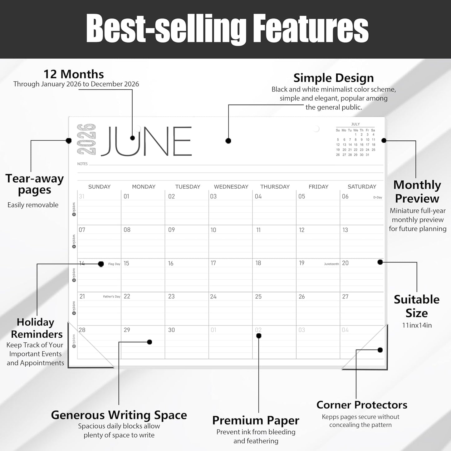 GuassLee Desk Calendar 2026, 12-Month Desk Calendar from January. 2026 to December. 2026, 14" X 11" Monthly Desk Planner, Table Desk Top Calendar with Thick Paper for Office Home Planning & Organizing