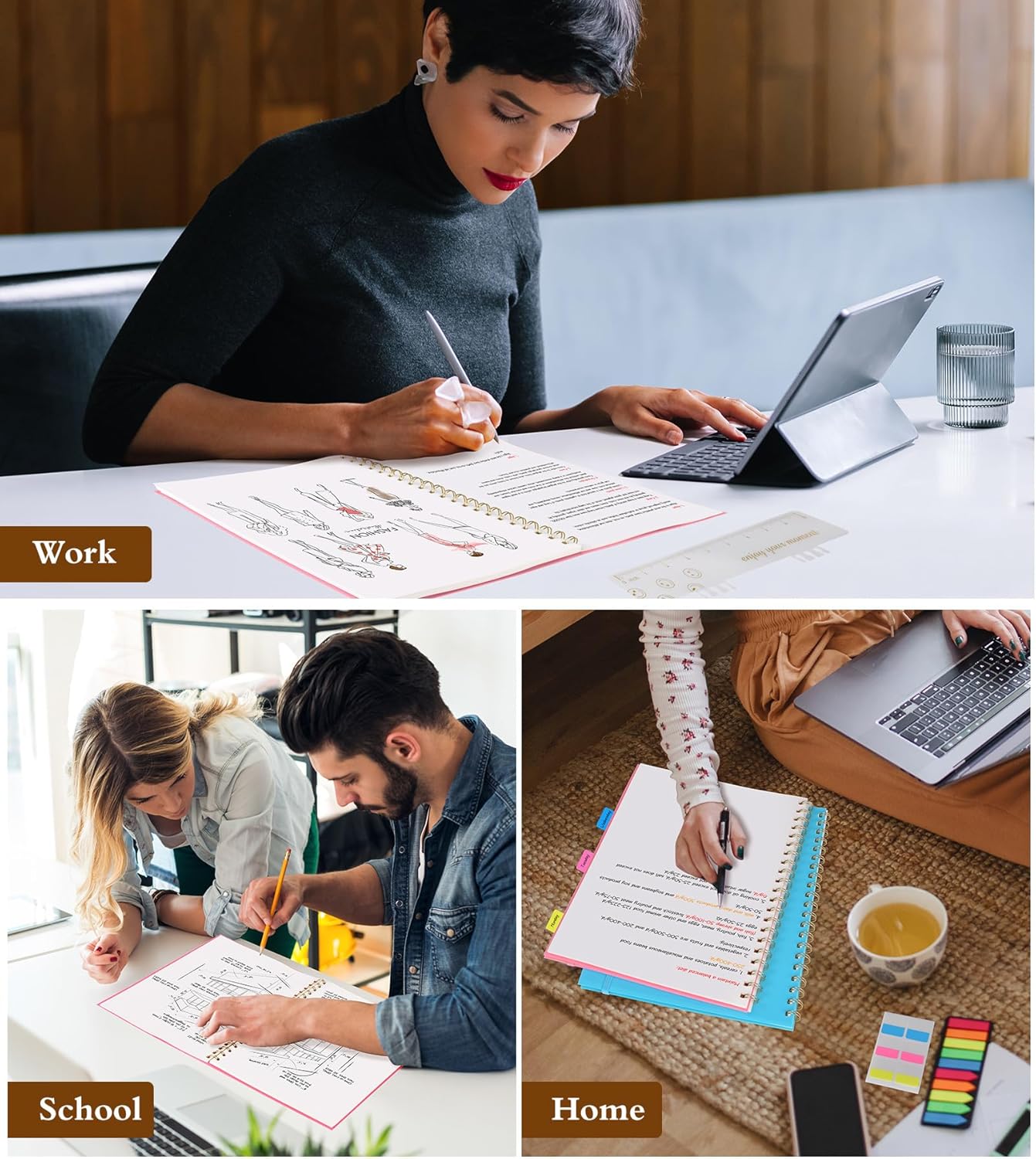 Blank Spiral Notebook Journal 8.5” x 11”, A4 Large Pink Sketch Book for Women Men, 100 GSM Blank Paper Drawing Notebook, Plastic Hardcover Spiral Bound Sketchbook for Sketching Work School Writing