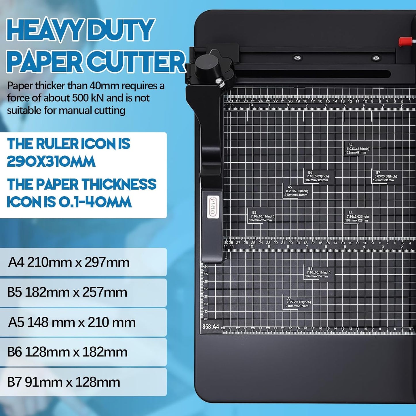 12 Inch A4 Guillotine Paper Cutter Heavy Duty Paper Cutter 400 Sheet Capacity Stack Cards Trimmer Steel Slicer with Metal Base for Cards Leather Office Home School (Black)