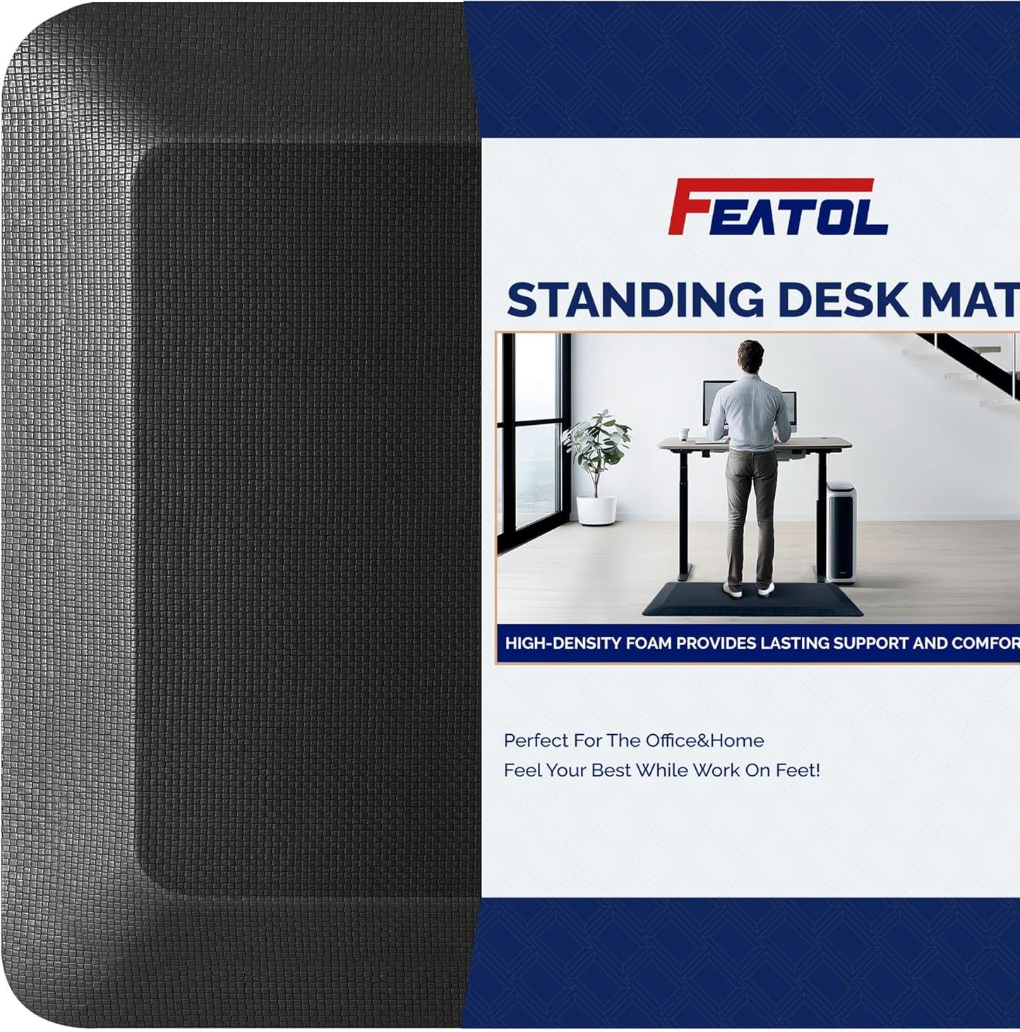 Anti Fatigue Mat Kitchen Floor Mat, FEATOL Standing Desk Mat Foam Cushioned Anti Fatigue Mats Comfort Standing Pad 9/10 Inch Thick (Black, 20x59x9/10-Inch)
