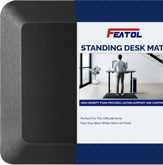 FEATOL Anti Fatigue Mat for Standing, 9/10 Extra Thick Ergonomic Standing Desk Mat, Comfort & Durable Memory Foam Standing Mat at Home,Office All Day (20" x 32", Black)