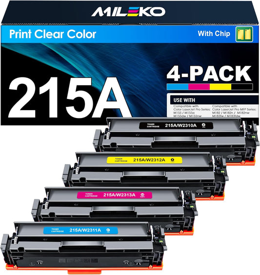 215A Toner Cartridges (with Chip) - Replacement for HP 215A Toner Cartridges 4 Pack for HP 215A work for HP Color Laseret Pro MFP M182nw M183fw M183fdw M155dw M155nw Series Printer（4 Pack, 215a toner）