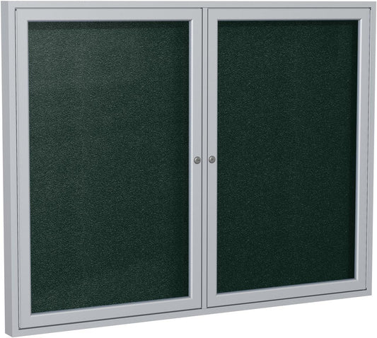 Ghent 36"x60" 2-Door Outdoor Enclosed Vinyl Bulletin Board, Shatter Resistant, with Lock, Satin Aluminum Frame - Ebony (PA23660VX-183), Made in the USA