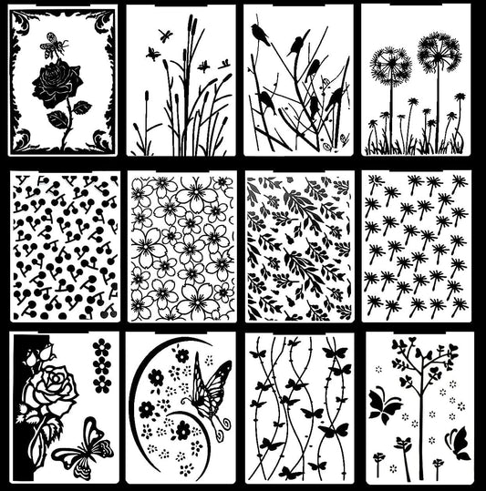12Pcs Flower Leaf Embossing Folders DIY Craft Paper Card Embossing Template Stencil Paper Card Decorating Mold Plastic Embossing Machine Template for Card Making Scrapbooking Photo Album Decoration