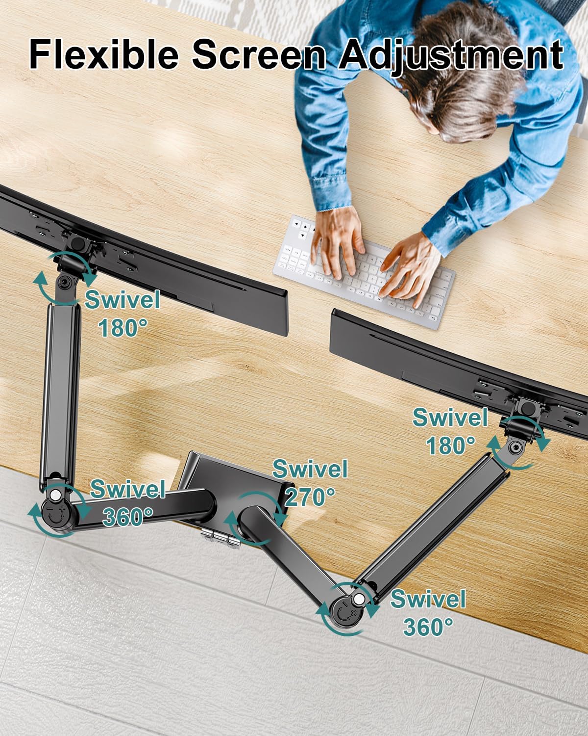 Dual Monitor Desk Mount - Adjustable Monitor Arm for 2 Monitors up to 32 inches/19.8 lbs, Double Monitor Desk Stand VESA Bracket with C-Clamp & Grommet Mounting, Swivel Computer Screen Mount, Freelift