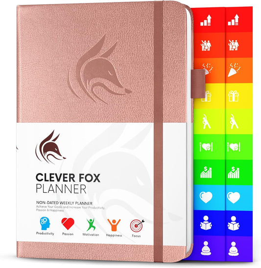 Clever Fox Planner – Undated Weekly & Monthly Planner for Productivity, Time Management & Goals – Organizer Journal – A5 (Rose Gold)