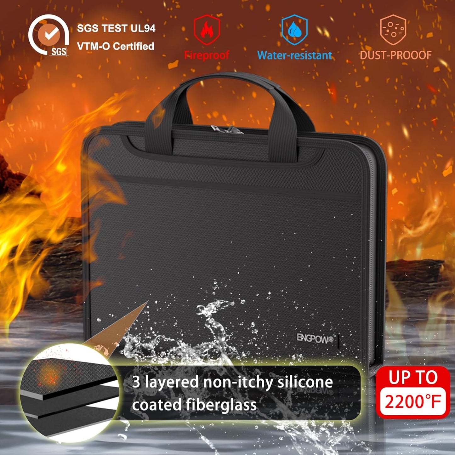 ENGPOW Accordion File Organizer,Fireproof Expanding File Folder with Multi Pockets,13 Pockets Document Organizer with Handle & Labels,Portable Home Travel Safe Storage for Letter A4 Files and More