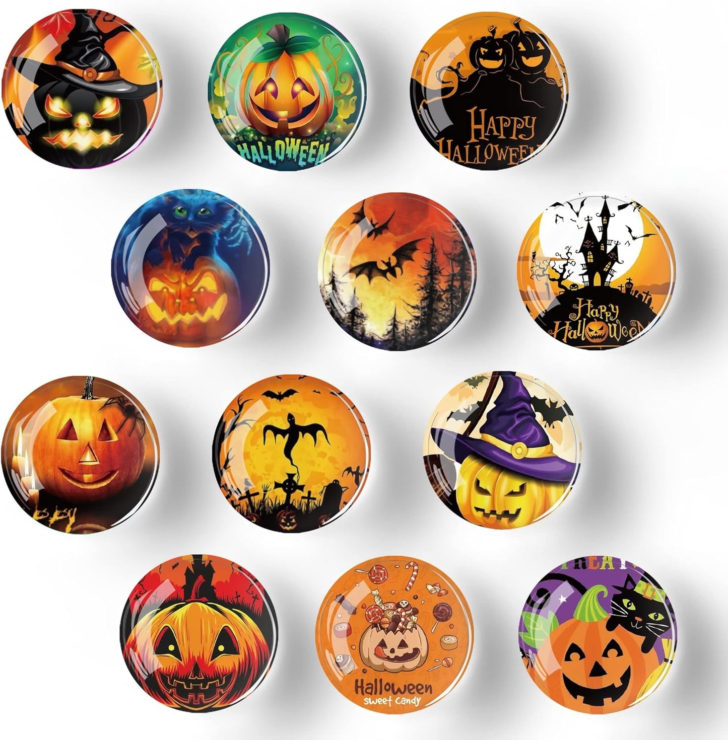 12Pcs Glass Strong Magnetic Refrigerator Magnet Fridge Sticker,Halloween Crystal Fridge Magnets Decoration for Crafts,Strong Fridge Magnets for Kitchen,School,Office Whiteboard,Cabinet and Dishwasher