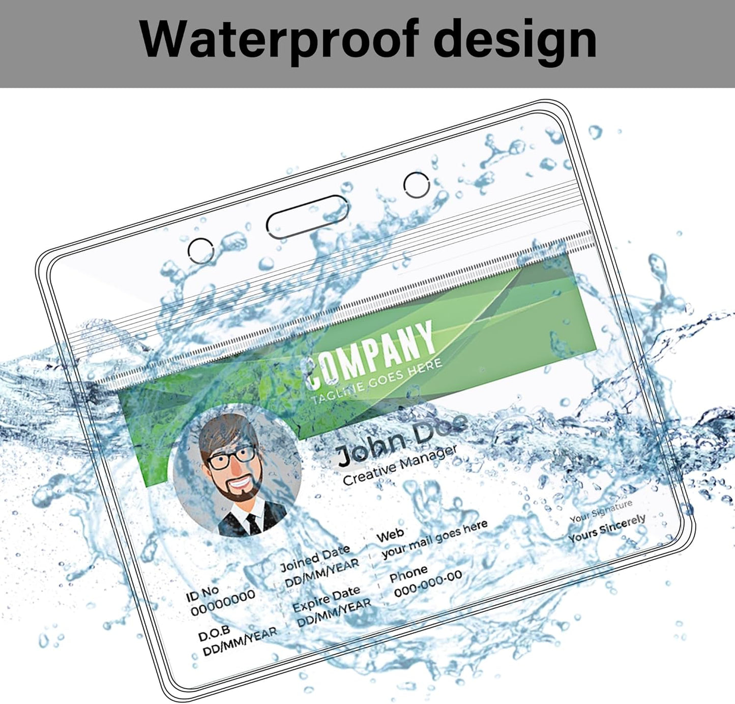 Happy Trees Badge Holder Horizontal ID Card Protector, Name Tag Badge Holders with Resealable Zip, Clear PVC Plastic Sleeves, Pass Case Credential Pouch for Office, School (8 Pack)