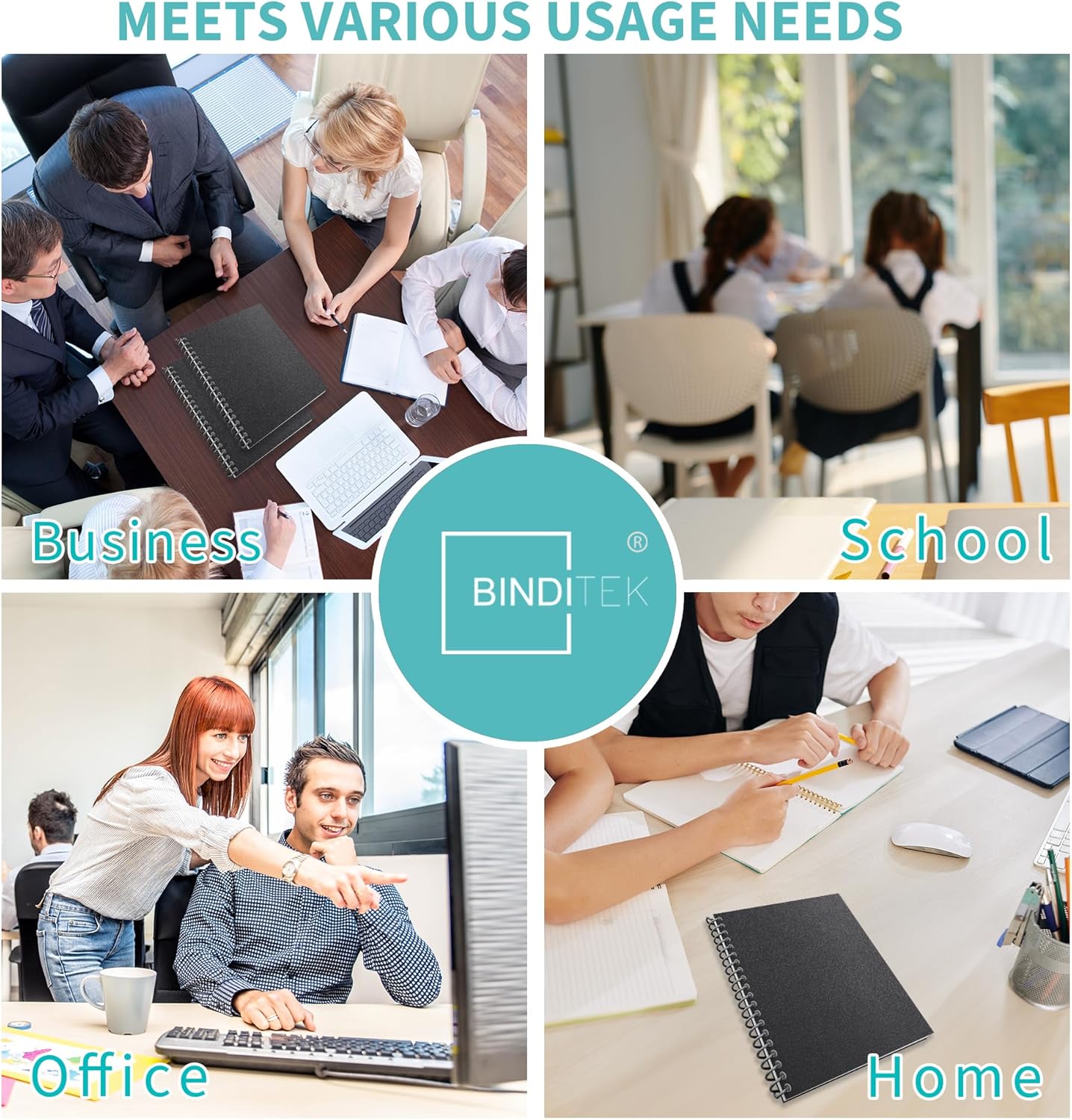 Binditek 100 Pack Plastic Spiral Binding Coils, 8mm(5/16"), 40 Sheet Capacity, 4:1 Pitch, Black, 48Loops, for Letter Size, for Students and Coworkers