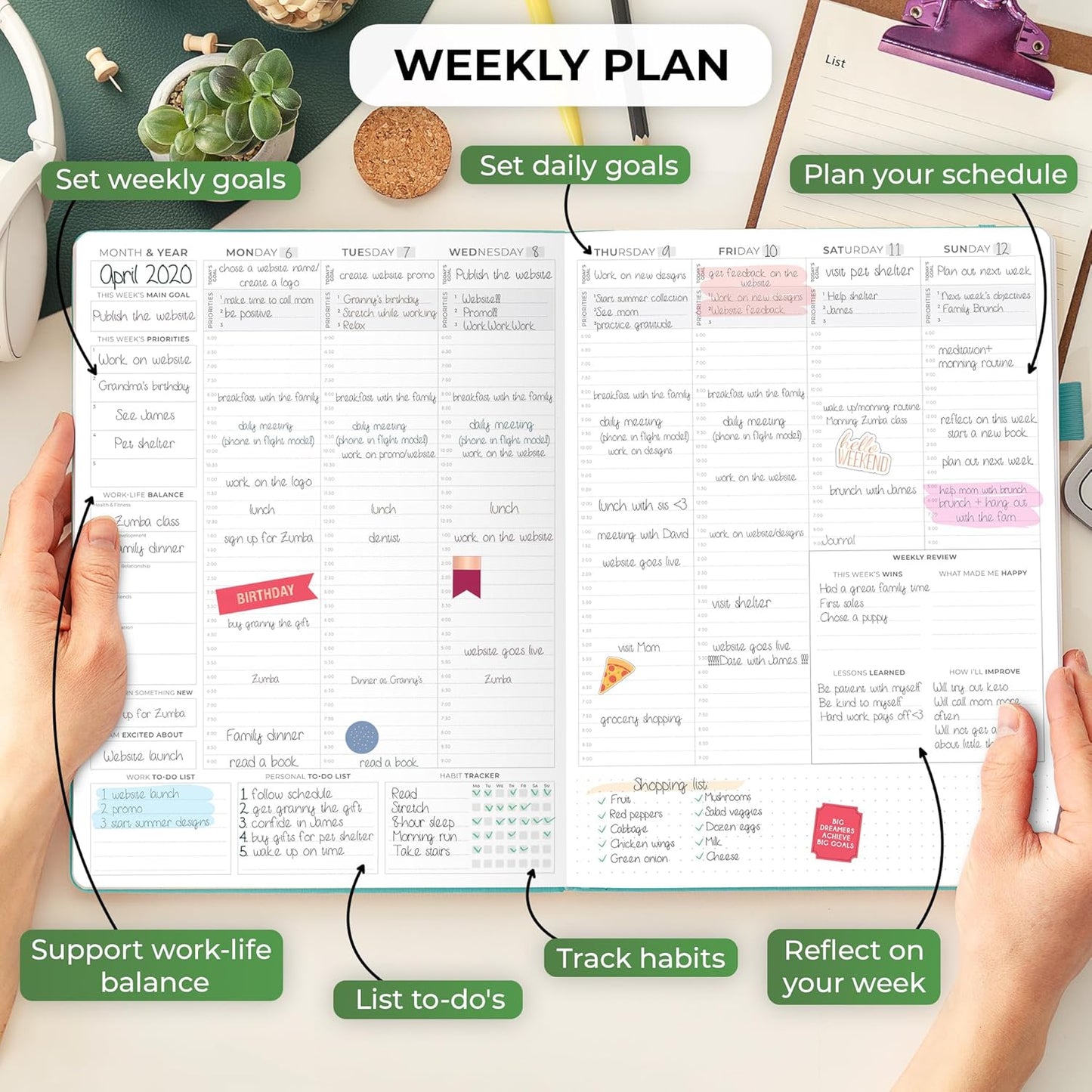 Clever Fox Planner PRO Schedule – Undated Weekly & Monthly Life Planner with Time Slots, Appointment Book & Daily Organizer, A4 (Turquoise)