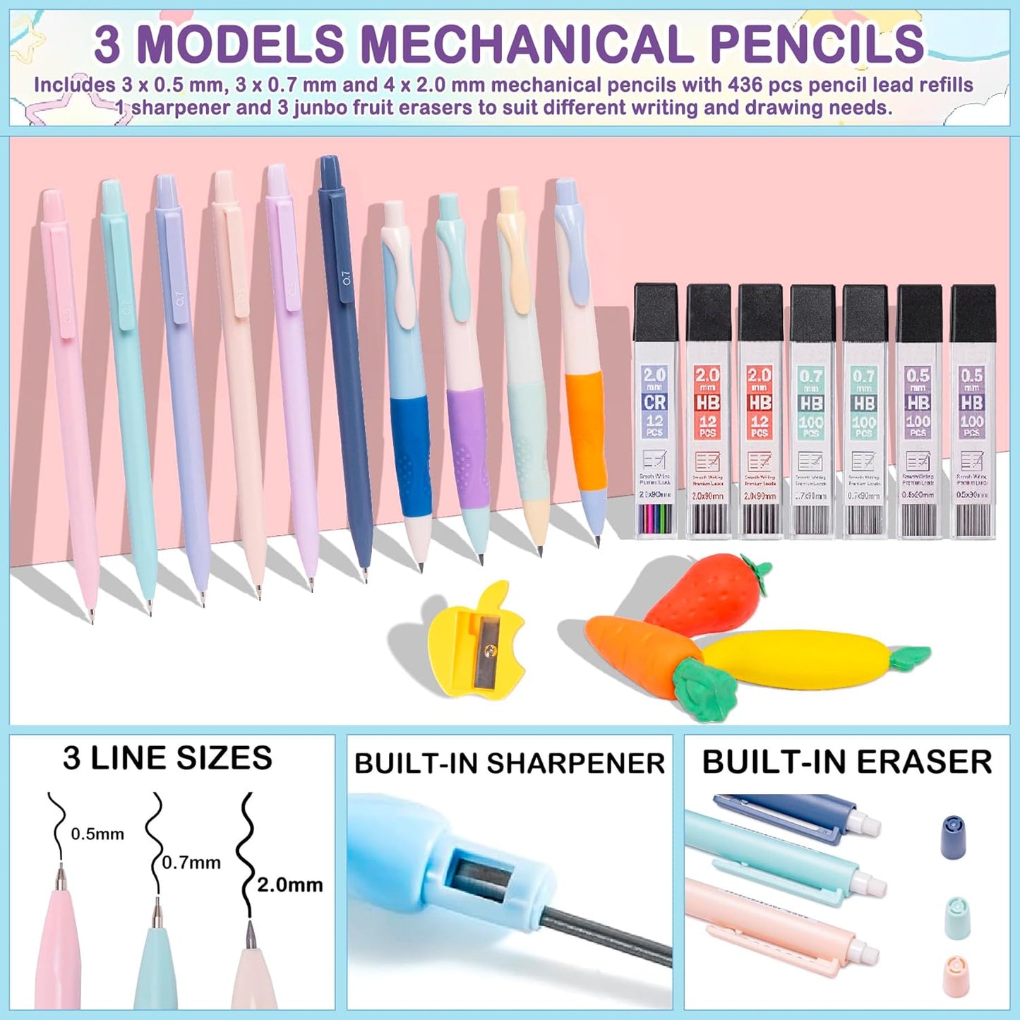 78PCS Aesthetic School Supplies with Cute Pencil Case, Pastel Highlighters Gel Pens Mechanical Pencils Set 0.5 0.7 & 2.0mm, Back to School Supplies Student Stationary Set, Pencil Pouch with Supplies