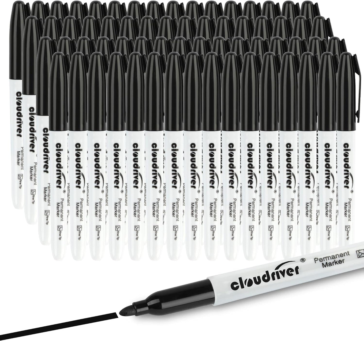 cloudriver Permanent Markers, 148 Pack Black Permanent Markers Set, Fine Point, Bulk Permant Markers Work on Wood, Plastic, Metal, Stone, Glass