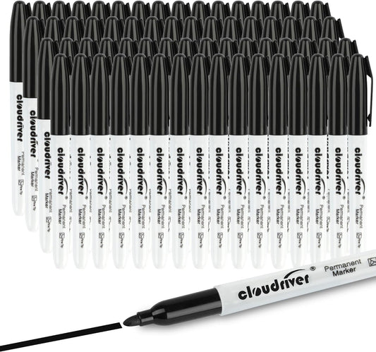 cloudriver Permanent Markers, 148 Pack Black Permanent Markers Set, Fine Point, Bulk Permant Markers Work on Wood, Plastic, Metal, Stone, Glass