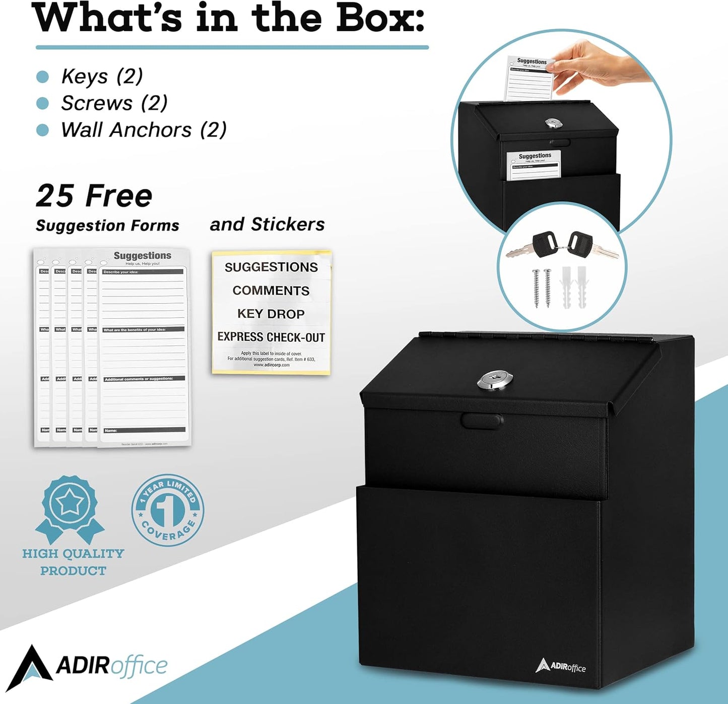 Adir Corp. Steel Suggestion/Key Drop Box (Black)