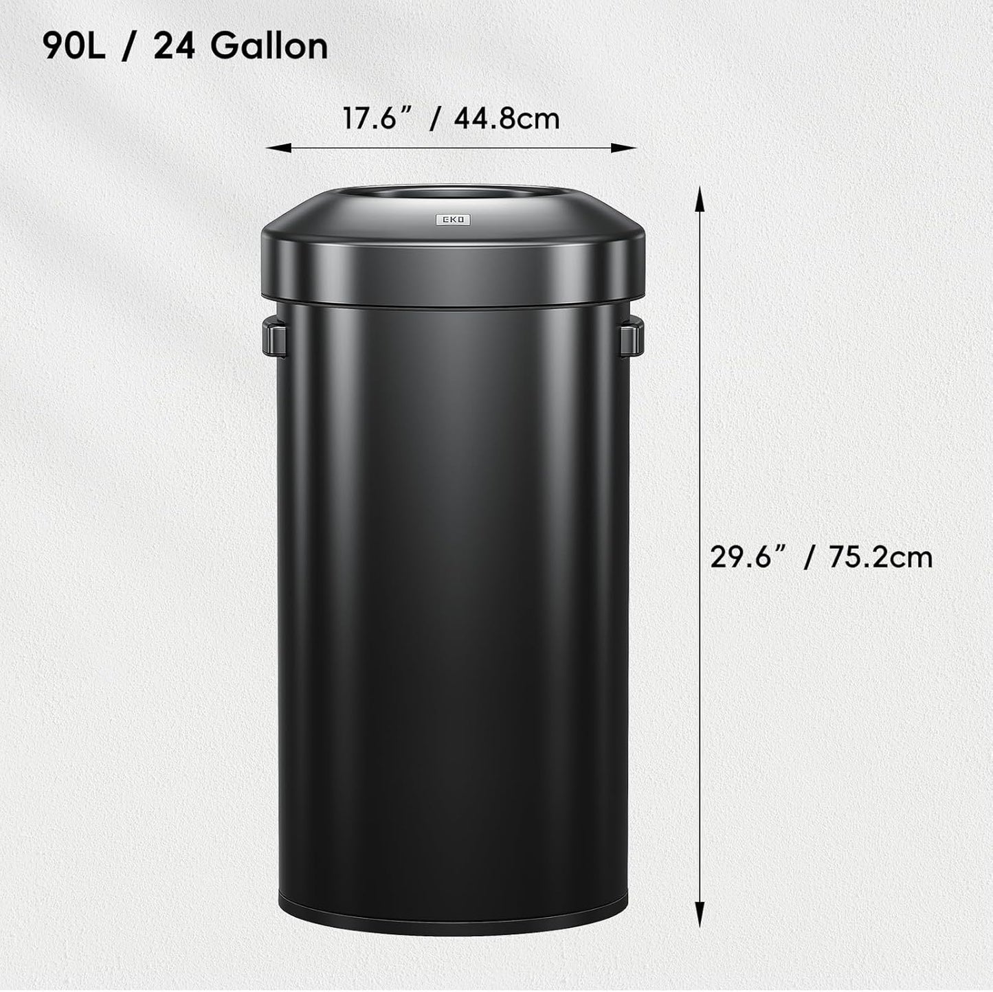 EKO Urban 24 Gallon Round Black Stainless Steel Open Top Waste Bin, Tall Commercial Trash Can for Indoor/Outdoor, Extra Large Metal Garbage Bin for Office, Restaurant, Restroom, 90L