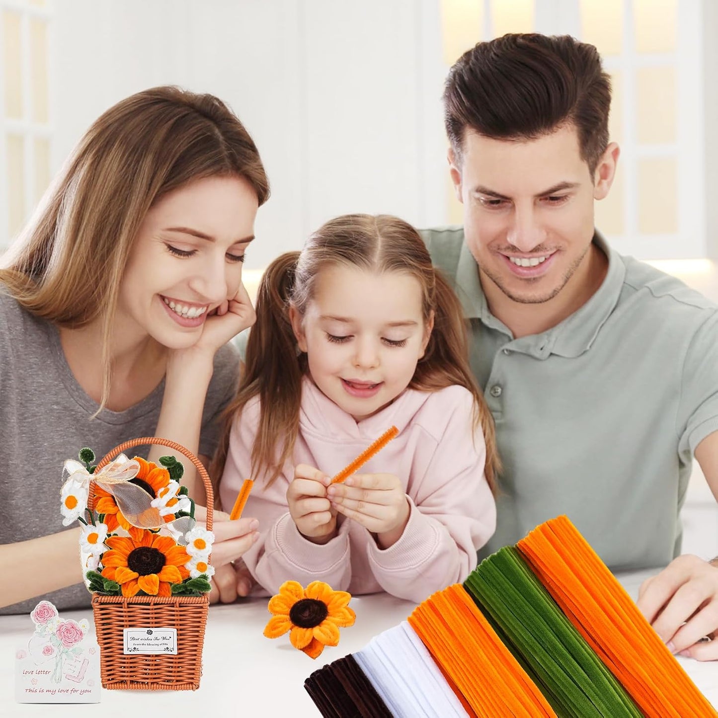 400 Pieces Craft Pipe Cleaners Bulk,Floral Stems for Pipe Cleaner Flowers with Floral Wires, Gardening Tape,Hot Glue Stick,Greeting Card,Bouquet Paper, Stamen & Ribbon,Festival Gifts for Kid,Adult