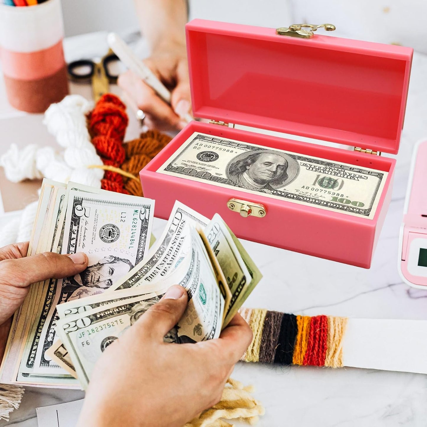 Dnoifne Acrylic Lockable Cash Box, Money Holder, Cash Organizer, Single Row Currency Tray, Money Storage Box