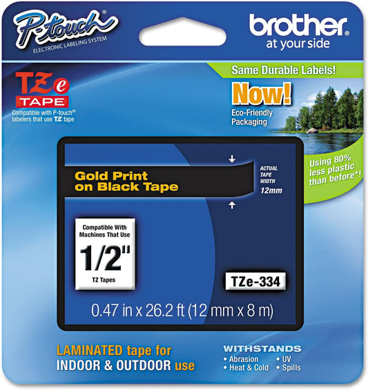 Brother TZE334 P-Touch Standard Adhesive Laminated Labeling Tape, 1/2W