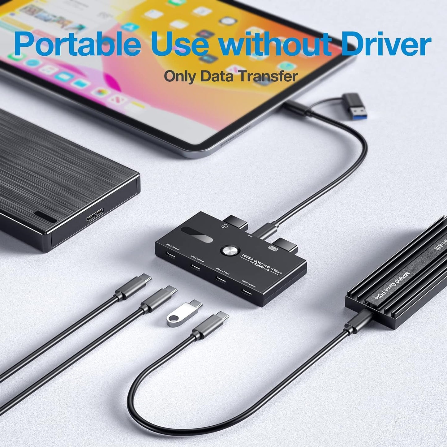 10Gbps USB C Hub, 6 Ports USB C Splitter, Type-C and USB 3.2 to USB C Hub for PC, Laptop, MacBook Pro/Air, iMac, Surface Pro, Chromebook, Etc(HUB ONLY, Not Support Charging/Monitor)