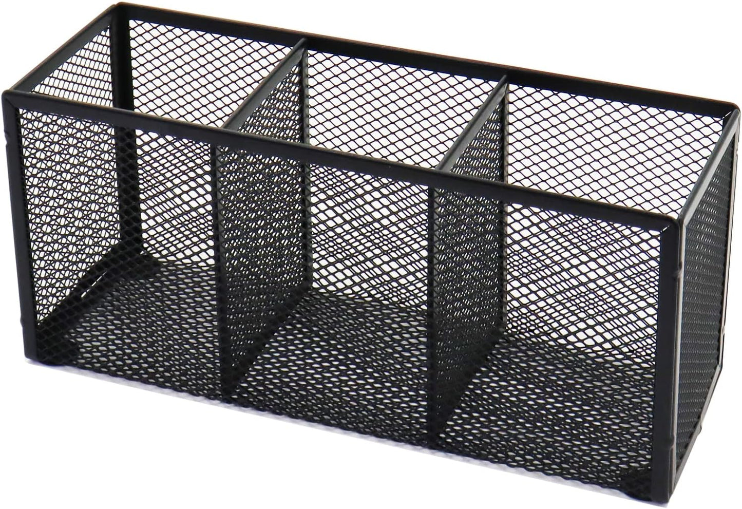 Black Mesh Pen Pencil Holder, Small Metal Desk Organizer Desktop Stationery Office Supplies Acessories Storage Stand, 3 Compartments Brushes Holder for Home School Classroom Teachers
