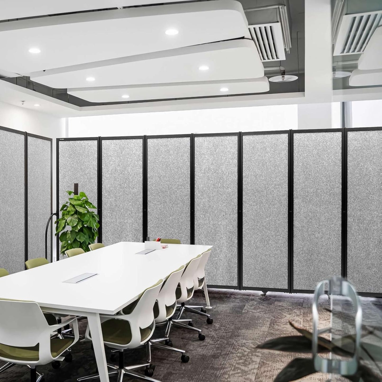 Folding Room Partition,Privacy Room Screen with Arms,Office Dividers Partition Wall,14'3"L* 6'7"H,Light Grey