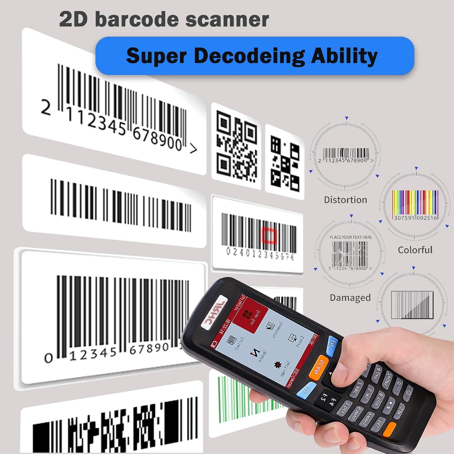 2D Wireless Barcode Scanner,JRHC Portable Inventory Scanner & Data Collector 2.4G Bar Code Reader Long Transmission Distance with 2.8 Inch LCD Screen for Warehouse,Library,Pharmacy,Supermarket,Store